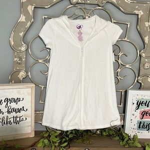 White Terry Cloth Zip Up Swim Coverup Girls 7/8 Medium Hooded